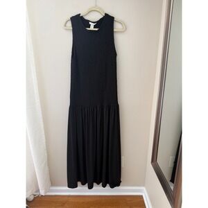 HM Black Smocked Sleeveless Drop Waist Maxi Dress Womens XL Crew Neck Stretch